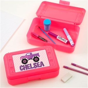 Construction  Monster Trucks Personalized Pink Pencil Box - 41167-P