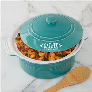 Gather  Gobble Personalized Round Casserole With Lid-Turquoise - 41169-T