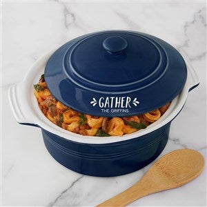 Gather  Gobble Personalized Round Casserole With Lid-Navy - 41169-N