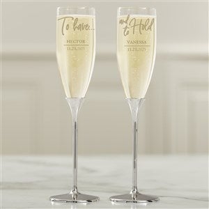 To Have  To Hold Personalized Silver Wedding Flute Set - 41186