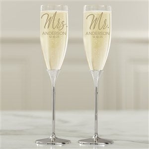 Stamped Elegance Personalized Silver Wedding Flute Set - 41206