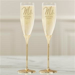 Stamped Elegance Personalized Gold Wedding Flute Set - 41207