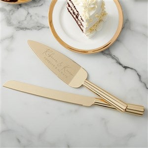 Elegant Couple Engraved Gold Cake Knife  Server Set - 41217