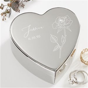 Birth Month Flower Personalized Silver Heart Keepsake - 41268