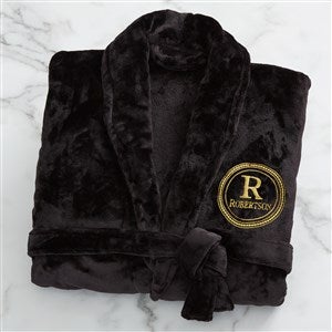 Gentlemans Seal Embroidered Fleece Robe- Black - 41449-B