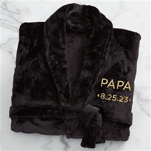 Grandma & Grandpa Established Embroidered Fleece Robe- Black - 41474-B
