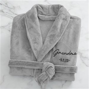Grandma  Grandpa Established Embroidered Fleece Robe- Grey - 41474-G