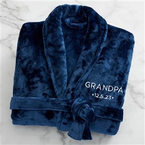 Grandma  Grandpa Established Embroidered Fleece Robe- Navy - 41474-N