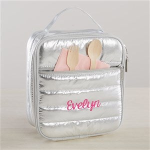 Metallic Silver Embroidered Puffer Lunch Bag - 41534