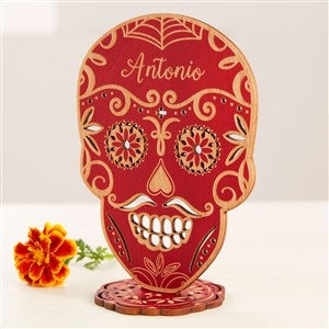 Day of the Dead Personalized Sugar Skull Wood Keepsake-Red - 41642-R