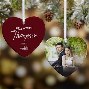 Botanical Wedding Personalized Heart Ornament 3.25quot; Glossy - 2 Sided - 41660-2S
