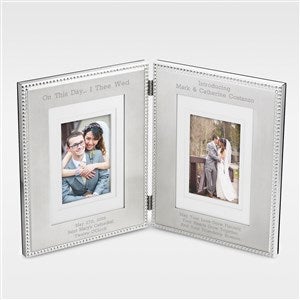 Engraved Wedding Silver Beaded Double Picture Frame - 41906