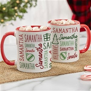 Holiday Repeating Name Personalized Coffee Mug 11 oz.- Red - 42470-R