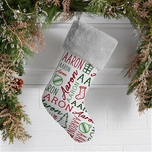 Holiday Repeating Name Personalized Christmas Stocking - Grey Faux Fur - 42477-GF