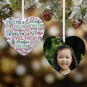 Holiday Repeating Name Personalized Heart Ornament- 3.25quot; Glossy - 2 Sided - 42484-2