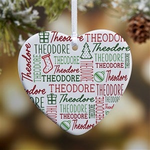 Holiday Repeating Name Personalized Heart Ornament- 3.25quot; Glossy - 1 Sided - 42484-1