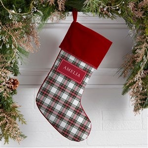 Classic Holiday Plaid Personalized Burgundy Christmas Stockings - 42735-B