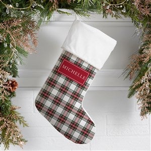 Classic Holiday Plaid Personalized Christmas Stockings - Ivory - 42735-I