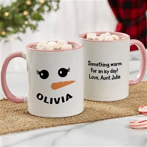 Smiling Snowman Personalized Christmas Coffee Mug 11 oz.- Pink - 42984-P