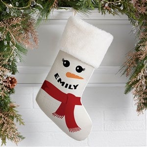 Smiling Snowman Personalized Christmas Stockings - Ivory Faux Fur - 43074-IF