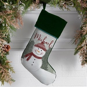 Watercolor Snowman Personalized Green Christmas Stockings - 43075-G