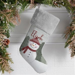 Watercolor Snowman Personalized Grey Faux Fur Christmas Stockings - 43075-GF