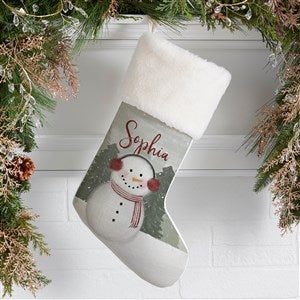 Watercolor Snowman Personalized Ivory Faux Fur Christmas Stockings - 43075-IF
