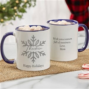 Silver and Gold Snowflakes Personalized Coffee Mugs - Blue - 43094-BL