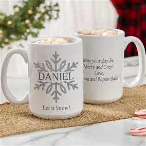 Silver and Gold Snowflakes Personalized Coffee Mugs - 15oz White - 43094-L