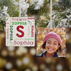 Christmas Repeating Name Personalized Metal Photo Ornament - 2-Sided - 43152-2M