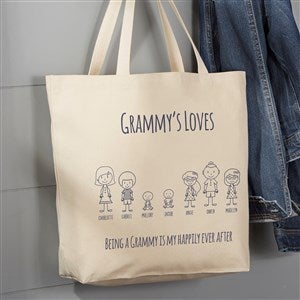 Stick Figure Family Personalized Canvas Tote Bag - Large - 43173-L