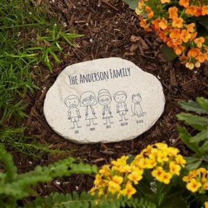 Stick Figure Family Personalized Round Garden Stones - Small - 43175-S