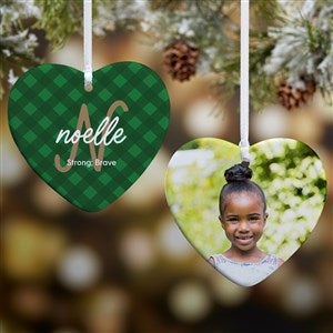 Name Meaning Plaid Personalized Photo Heart Ornament- 3.25 Glossy - 2 Sided - 43212-2