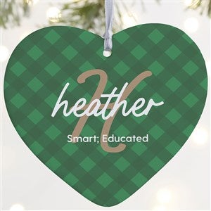 Name Meaning Plaid Personalized Heart Ornament- 4 Matte - 1 Sided - 43212-1L