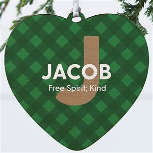 Name Meaning Plaid Personalized Wood Heart Ornament - 43212-1W