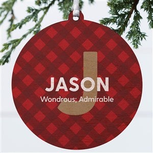 Name Meaning Plaid Personalized Wood Ornament - 43213-1W