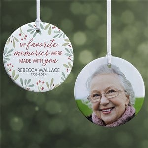 Floral Memorial Photo Personalized Ornament- 2.85quot; Glossy - 2 Sided - 43220-2S