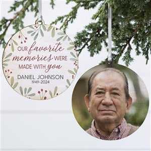 Floral Memorial Photo Personalized Ornament- 3.75quot; Wood - 2 Sided - 43220-2W