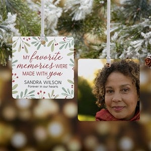 Floral Memorial Photo Personalized Ornament- 2.75quot; Metal - 2 Sided - 43220-2M