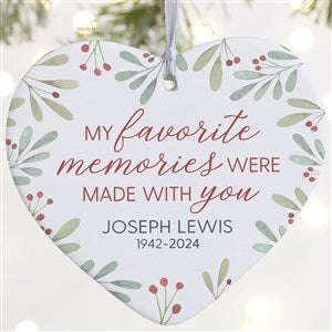 Floral Memorial Photo Personalized Heart Ornament- 4quot; Matte - 1 Sided - 43221-1L