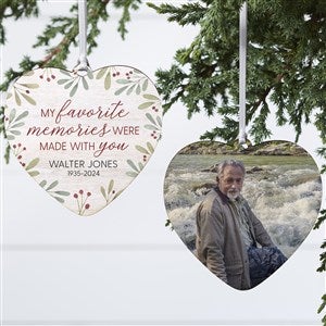 Floral Memorial Photo Personalized Heart Ornament- 4quot; Wood - 2 Sided - 43221-2W