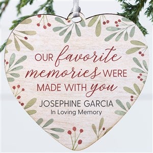 Floral Memorial Photo Personalized  Heart Ornament- 4" Wood - 1 Sided - 43221-1W