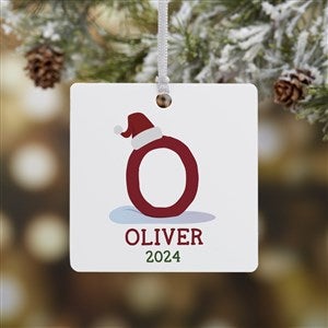 Initially Santa Personalized Square Ornament- 2.75quot; Metal - 1 Sided - 43225-1M