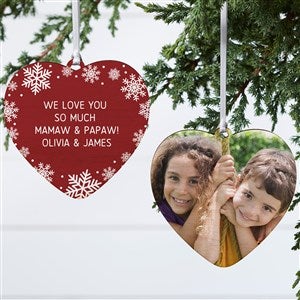 Snowflake Personalized Photo Heart Ornament- 4" Wood - 2 Sided - 43229-2W