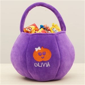 Halloween Characters Embroidered Plush Halloween Treat Bag-Purple - 43324-PU