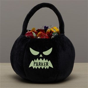 Glow-In-The-Dark Jack-o-Lantern Personalized Plush Halloween Treat Bag-Black - 43326-B