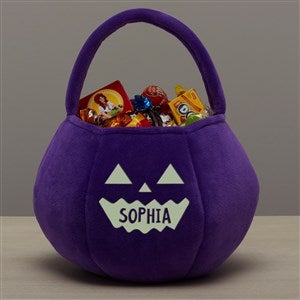 Glow-In-The-Dark Jack-o-Lantern Personalized Plush Halloween Treat Bag-Purple - 43326-PU