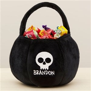 Jack-o-Lantern Faces Embroidered Plush Halloween Treat Bag-Black - 43335-B
