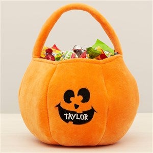 Jack-o-Lantern Faces Embroidered Plush Halloween Treat Bag-Orange - 43335-O