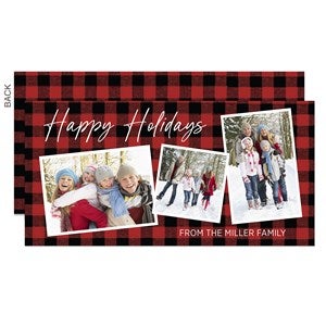 Holiday Plaid Photo Personalized Postcard Christmas Card -Premium - 43439-P